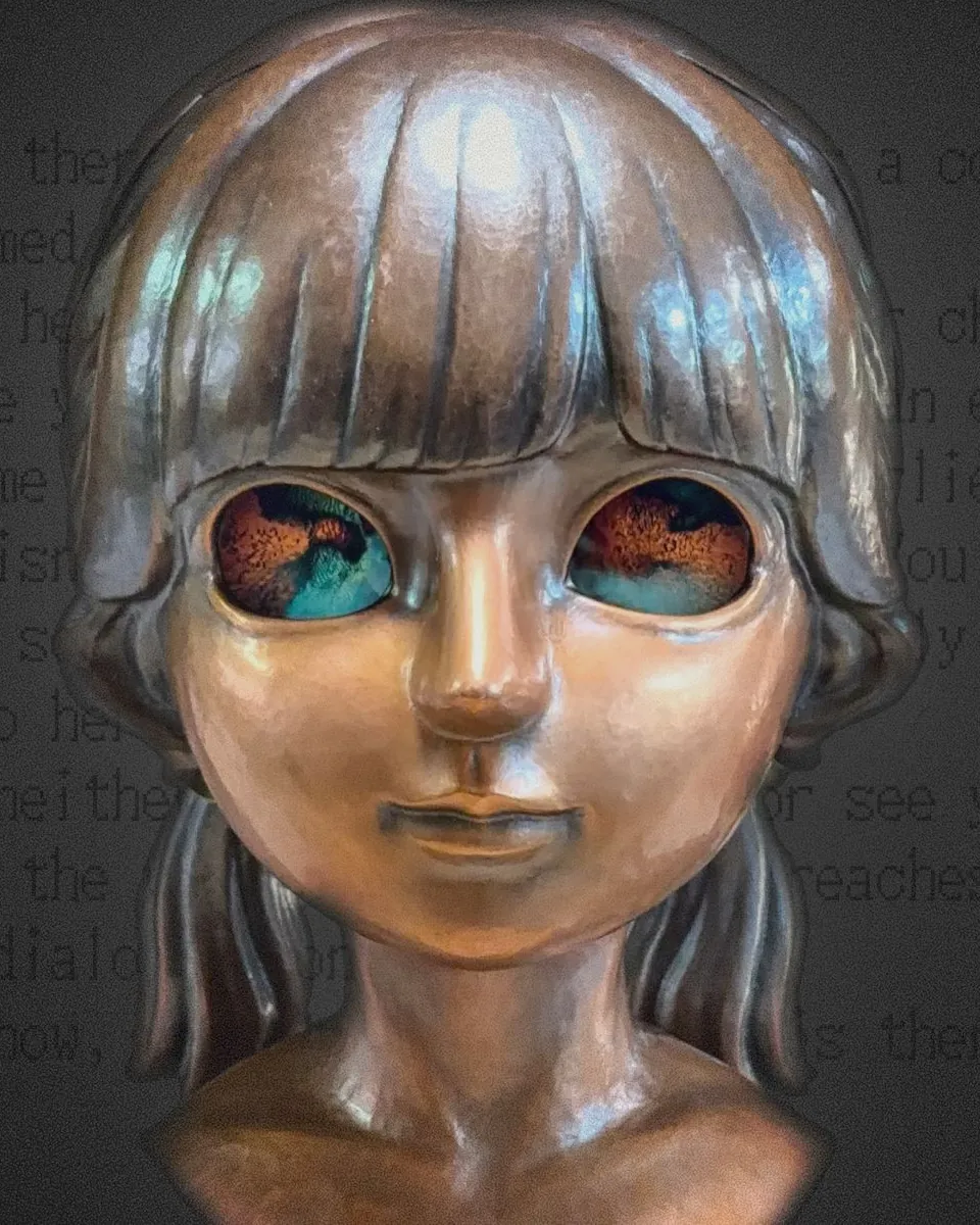 銅の鍛金で作られた少女の像 Kagane