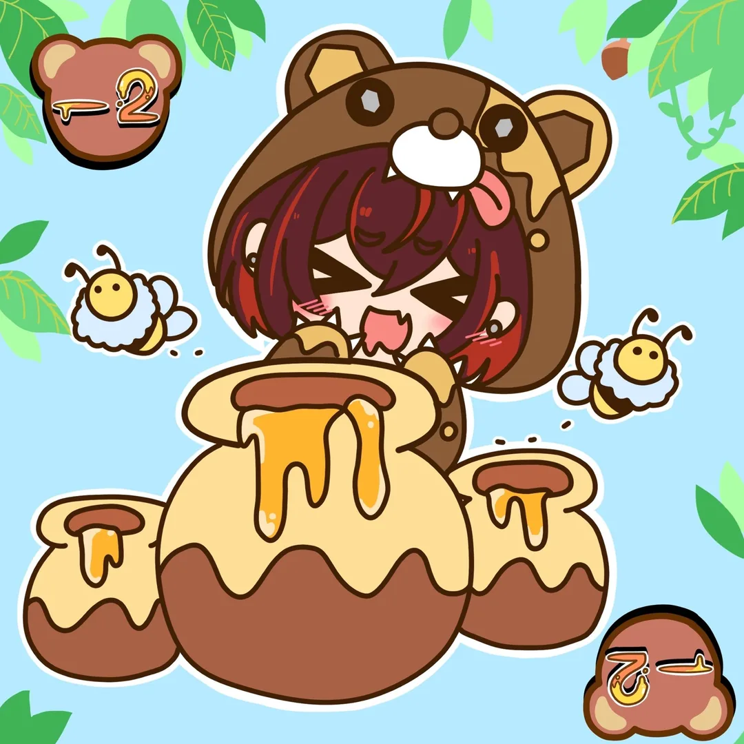 カードイラスト。ハチミツにメロメロなクマチ